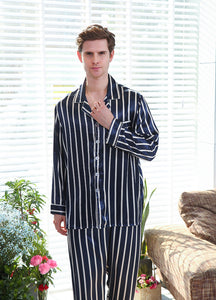 Men's Blue Stripe Simulated Silk Pajama Set
