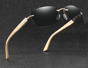 Square Frameless Sunglasses with Bamboo Foot Design