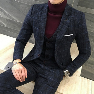 Stylish Slim Fit Plaid Suits for Men
