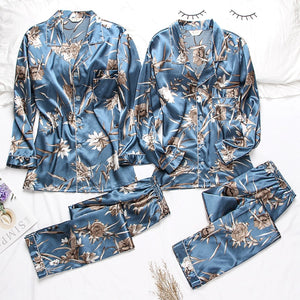 Unisex Casual Silk Couple Pajamas