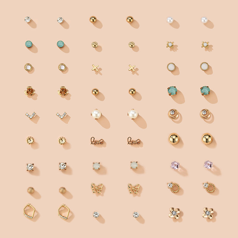Sparkle Galore: 30 Pairs of Round and Heart-shaped Diamond Fashion Earring Set