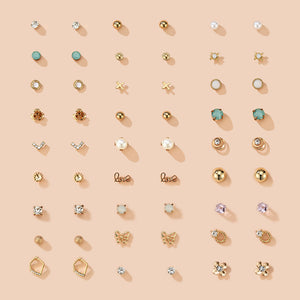 Sparkle Galore: 30 Pairs of Round and Heart-shaped Diamond Fashion Earring Set