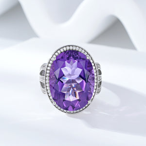 Luxury Elegance: Natural Amethyst Gemstone Ring in S925 Silver