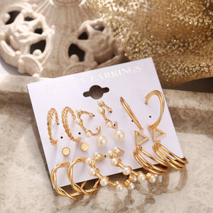 Elegant Retro Pearl Ring Earrings Set: Nine Pairs for Summer Sophistication